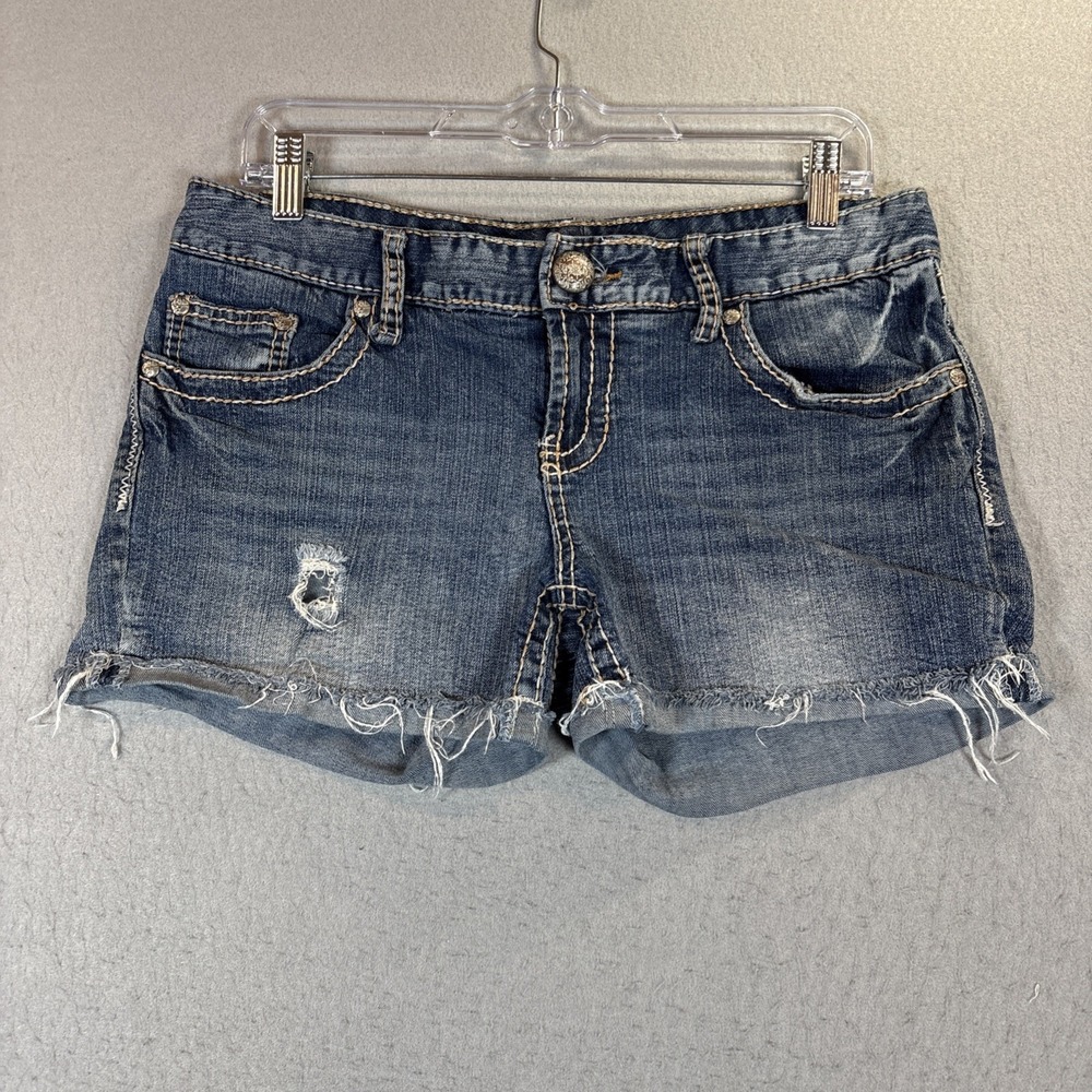 Maurices Womens Jean Shorts Size 9/10 Low Rise Cuffed Raw Hem